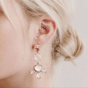 Chloe + Isabel Rose Gold‎ Crystal Rhinestone Drop Earrings Pushbacks Elegant